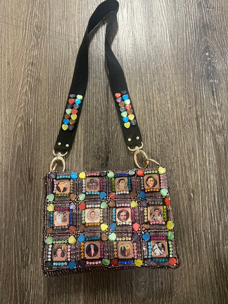 Frida Kahlo Purse Beaded copper heart rhinestones