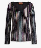 MISSONI Black Multicolor Stripe Sequin Detail Sheer Top NWT Size 46 S/M