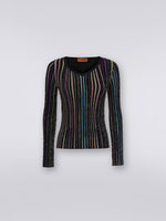 MISSONI Black Multicolor Stripe Sequin Detail Sheer Top NWT Size 46 S/M