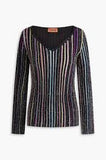 MISSONI Black Multicolor Stripe Sequin Detail Sheer Top NWT Size 46 S/M