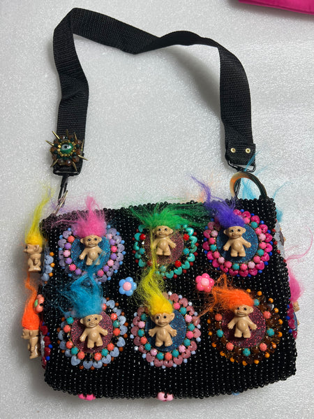 Handmade Vintage Troll Doll Beaded Shoulder Bag Retro Purse Collectible Handbag Sara Molano Camila Meucci