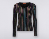 MISSONI Black Multicolor Stripe Sequin Detail Sheer Top NWT Size 46 S/M