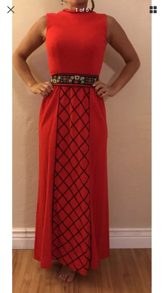 Vintage Lanz floral red long dress stunning